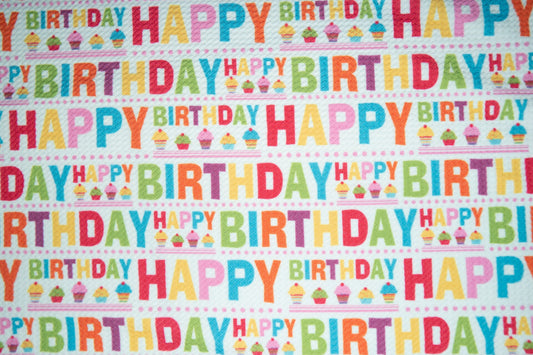 Happy Birthday Bullet Print #166 Ribbed Scuba Techno Double Knit 2-Way Stretch Poly Spandex Apparel Craft Fabric 58"-60" Wide BTY