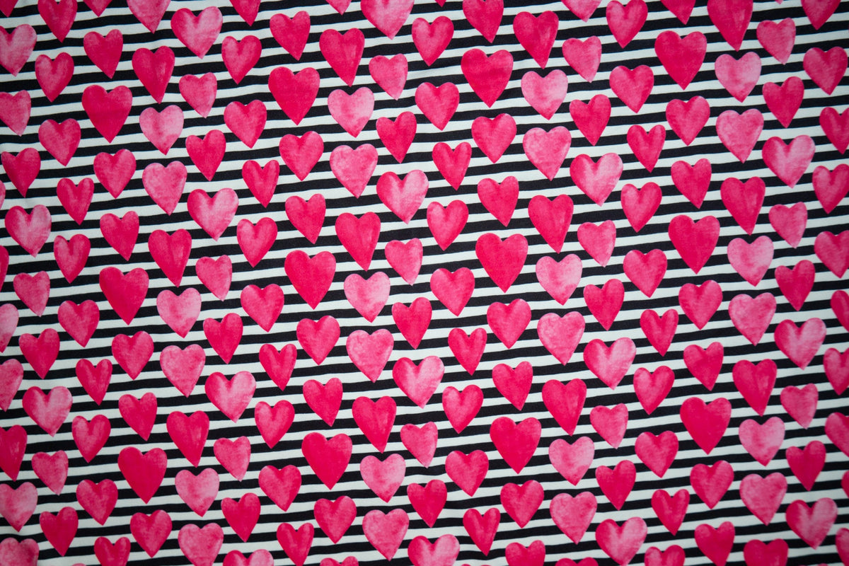 Striped Watercolor Hearts #02 Double Brushed Polyester Spandex Apparel Stretch Fabric 190 GSM 58"-60" Wide By The Yard