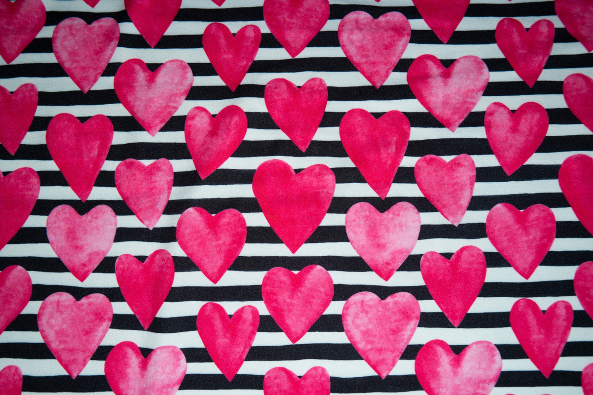 Striped Watercolor Hearts #02 Double Brushed Polyester Spandex Apparel Stretch Fabric 190 GSM 58"-60" Wide By The Yard