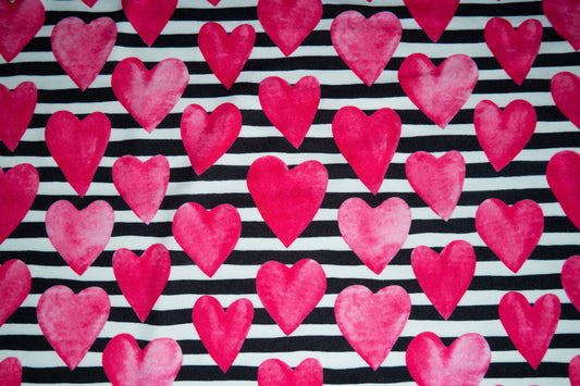 Striped Watercolor Hearts #02 Double Brushed Polyester Spandex Apparel Stretch Fabric 190 GSM 58"-60" Wide By The Yard