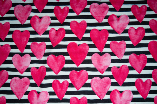 250 GSM DBP Striped Watercolor Hearts #02 Double Brushed Polyester Spandex Apparel Stretch Fabric 58"-60" Wide By The Yard