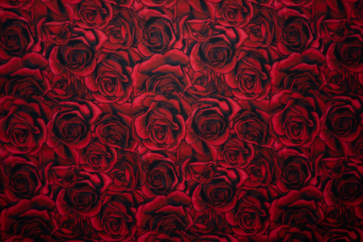 Red Roses #03 Double Brushed Polyester Spandex Apparel Stretch Fabric 190 GSM 58"-60" Wide By The Yard