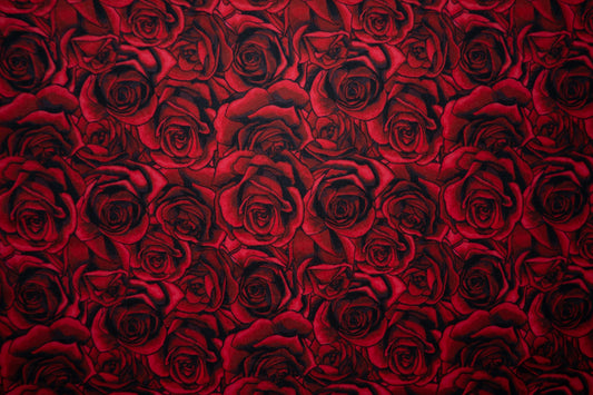 250 GSM DBP Red Roses #03 Double Brushed Polyester Spandex Apparel Stretch Fabric 58"-60" Wide By The Yard
