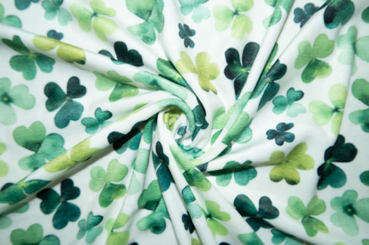 Watercolor Clover Print #05 Stretch Velvet Velour Polyester Spandex 240 GSM Luxury Apparel Fabric 55"-56" Wide By The Yard