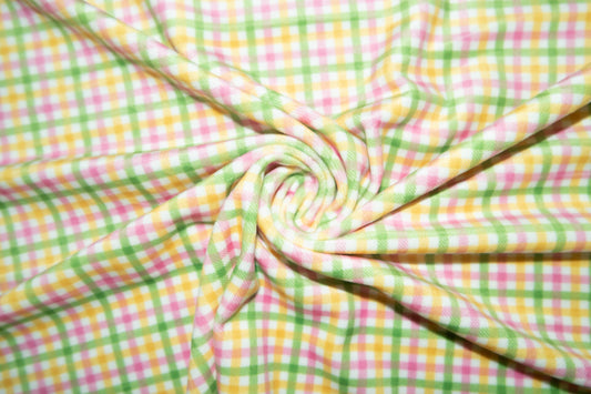 Spring Gingham Print #09 Stretch Velvet Velour Polyester Spandex 240 GSM Luxury Apparel Fabric 55"-56" Wide By The Yard