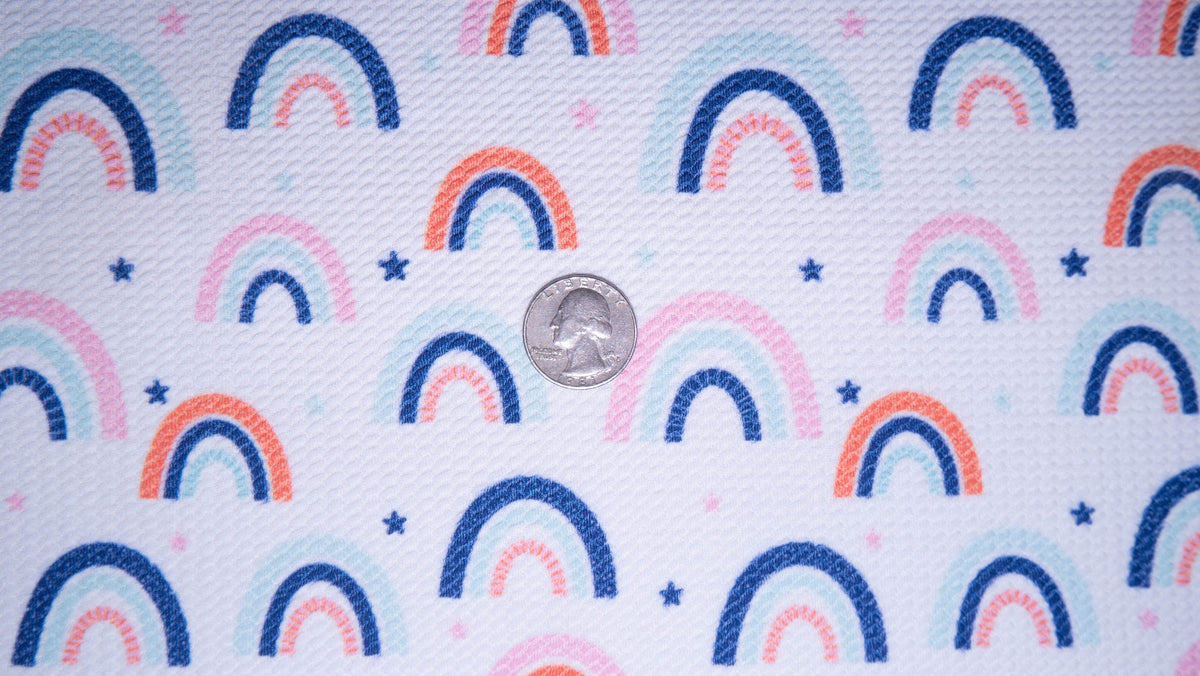 Retro Rainbow Bullet Print #183 Ribbed Scuba Techno Double Knit 2-Way Stretch Poly Spandex Apparel Craft Fabric 58"-60" Wide BTY