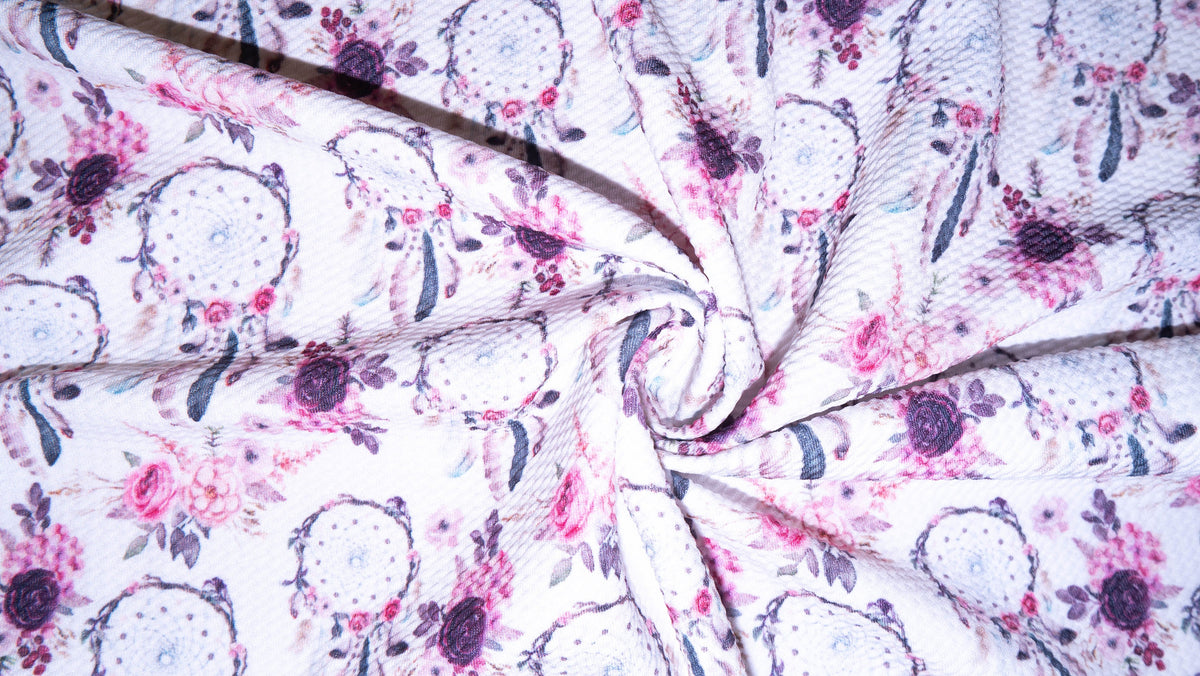 Boho Dreamcatcher Bullet Print #197 Ribbed Scuba Techno Double Knit 2-Way Stretch Poly Spandex Apparel Craft Fabric 58"-60" Wide BTY