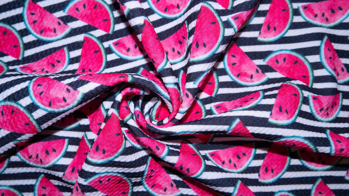 Watermelon Stripe Bullet Print #199 Ribbed Scuba Techno Double Knit 2-Way Stretch Poly Spandex Apparel Craft Fabric 58"-60" Wide BTY