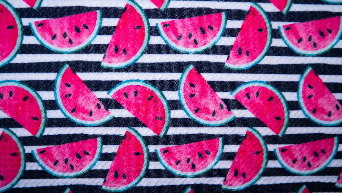 Watermelon Stripe Bullet Print #199 Ribbed Scuba Techno Double Knit 2-Way Stretch Poly Spandex Apparel Craft Fabric 58"-60" Wide BTY
