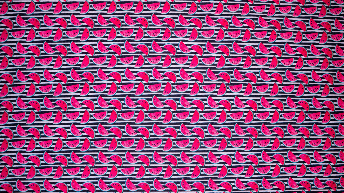 Watermelon Stripe Bullet Print #199 Ribbed Scuba Techno Double Knit 2-Way Stretch Poly Spandex Apparel Craft Fabric 58"-60" Wide BTY