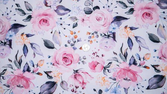 Watercolor Floral #33 Double Brushed Polyester Spandex Apparel Stretch Fabric 190 GSM 58"-60" Wide By The Yard