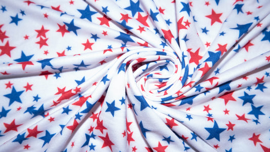 Fourth of July Patriotic Stars #34 Double Brushed Polyester Spandex Apparel Stretch Fabric 190 GSM 58"-60" Wide By The Yard