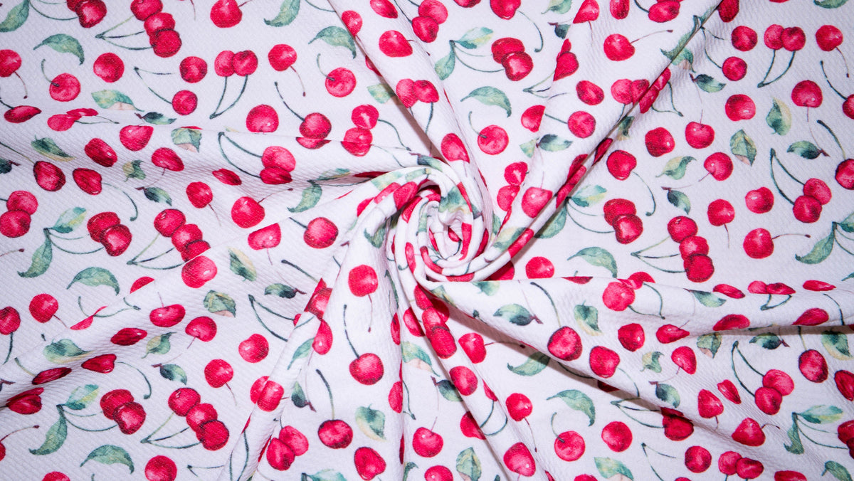 Cherry Bullet Print #233 Ribbed Scuba Techno Double Knit 2-Way Stretch Poly Spandex Apparel Craft Fabric 58"-60" Wide BTY