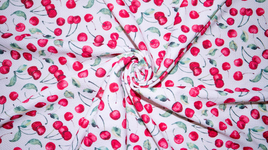 Cherry Bullet Print #233 Ribbed Scuba Techno Double Knit 2-Way Stretch Poly Spandex Apparel Craft Fabric 58"-60" Wide BTY