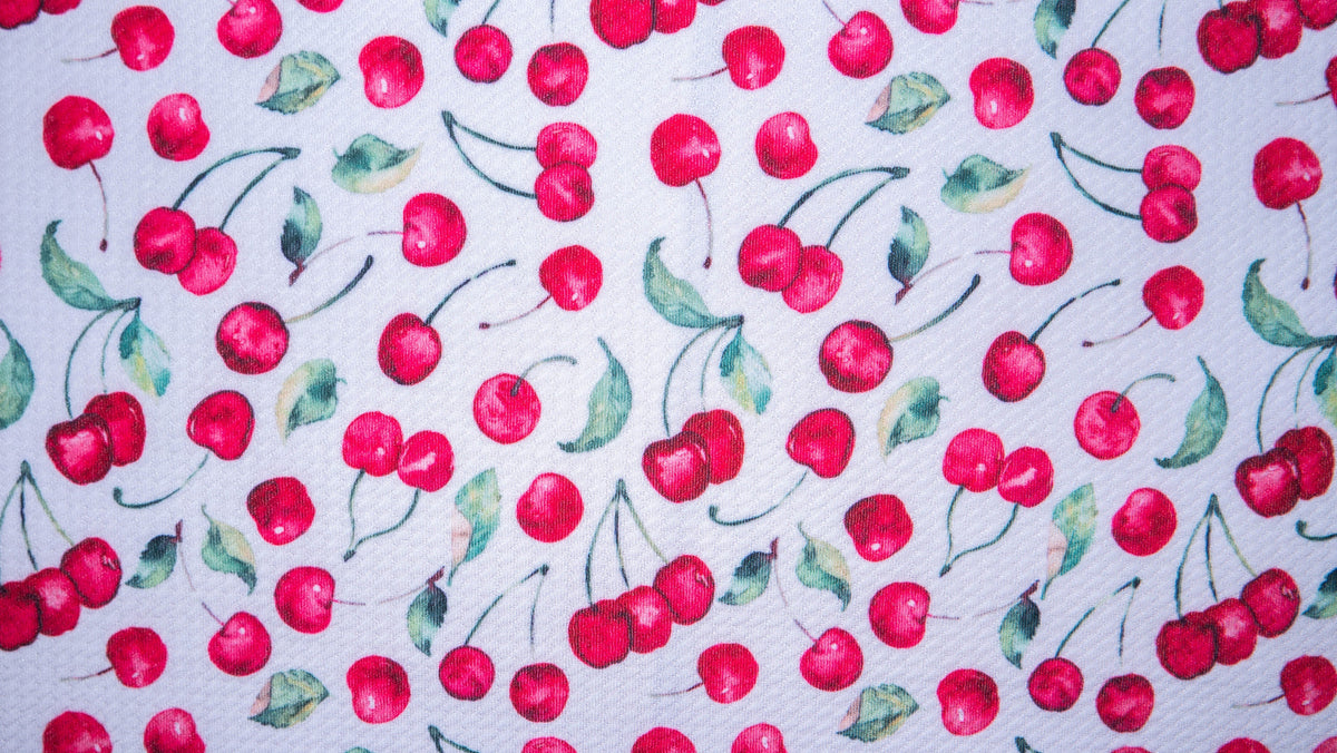 Cherry Bullet Print #233 Ribbed Scuba Techno Double Knit 2-Way Stretch Poly Spandex Apparel Craft Fabric 58"-60" Wide BTY