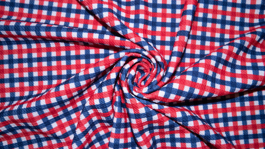Patriot Gingham Bullet Print #235 Ribbed Scuba Techno Double Knit 2-Way Stretch Poly Spandex Apparel Craft Fabric 58"-60" Wide BTY