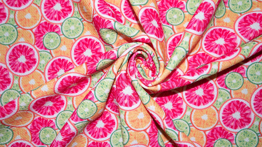 Citrus Bullet Print #238 Ribbed Scuba Techno Double Knit 2-Way Stretch Poly Spandex Apparel Craft Fabric 58"-60" Wide BTY