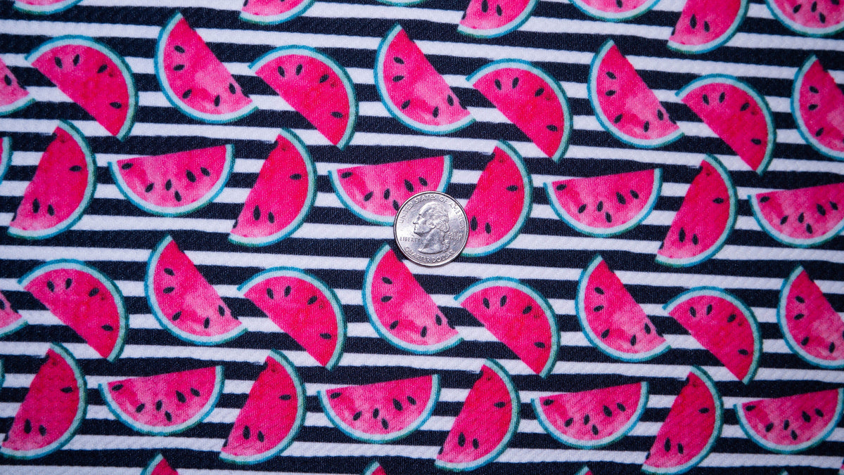 Watermelon Stripe Bullet Print #199 Ribbed Scuba Techno Double Knit 2-Way Stretch Poly Spandex Apparel Craft Fabric 58"-60" Wide BTY