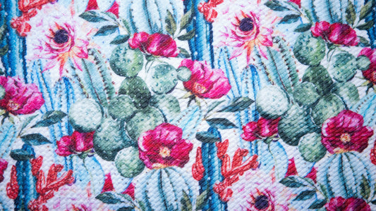 Watercolor Succulent Bullet Print #227 Ribbed Scuba Techno Double Knit 2-Way Stretch Poly Spandex Apparel Craft Fabric 58"-60" Wide BTY