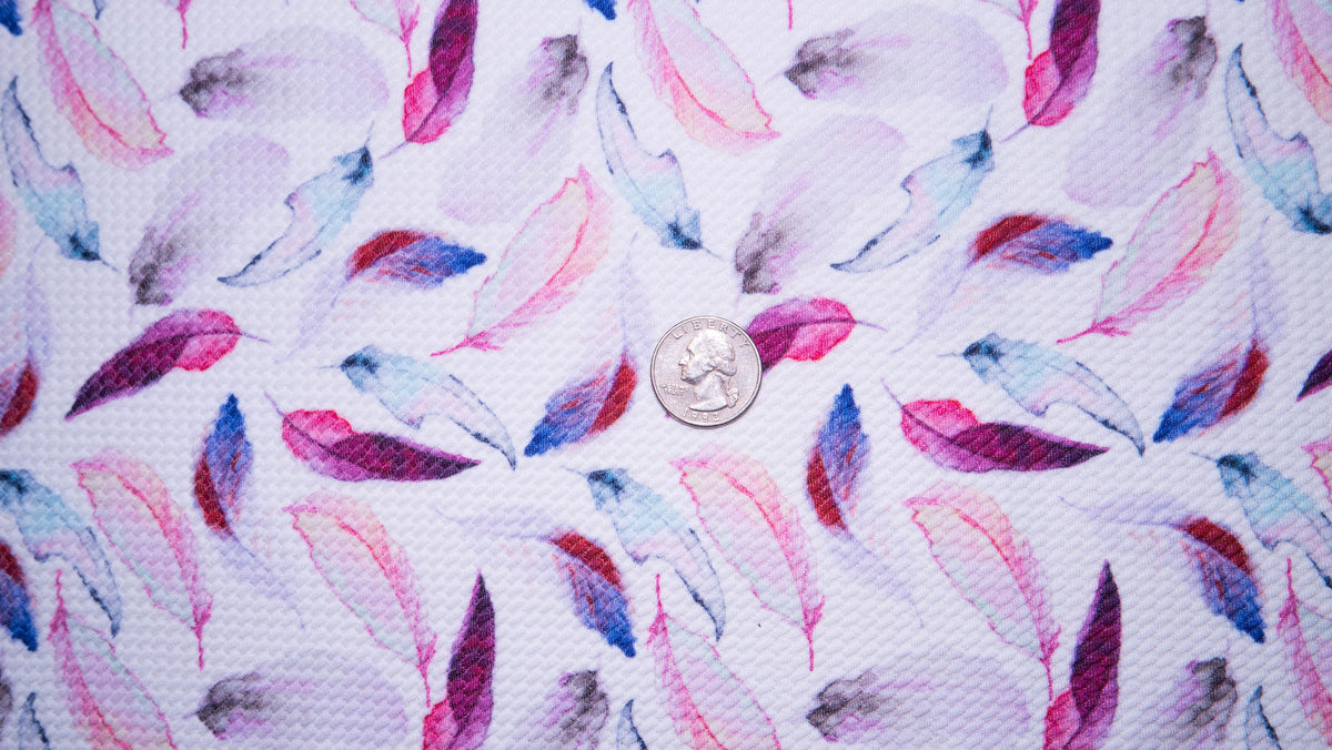 Watercolor Feather Bullet Print #188 Ribbed Scuba Techno Double Knit 2-Way Stretch Poly Spandex Apparel Craft Fabric 58"-60" Wide BTY