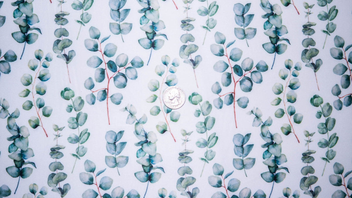 Watercolor Eucalyptus #26 Double Brushed Polyester Spandex Apparel Stretch Fabric 190 GSM 58"-60" Wide By The Yard