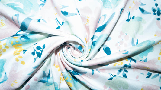 Watercolor Pastel Floral #31 Double Brushed Polyester Spandex Apparel Stretch Fabric 190 GSM 58"-60" Wide By The Yard