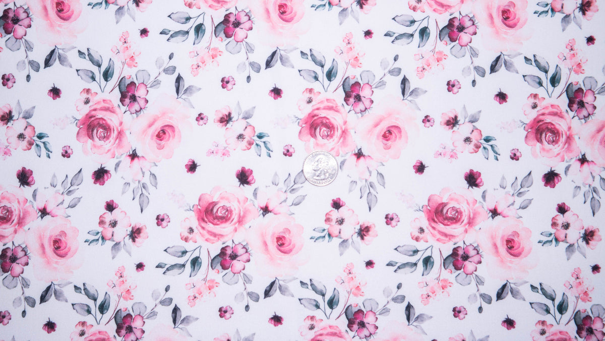 Watercolor Floral #41 Double Brushed Polyester Spandex Apparel Stretch Fabric 190 GSM 58"-60" Wide By The Yard
