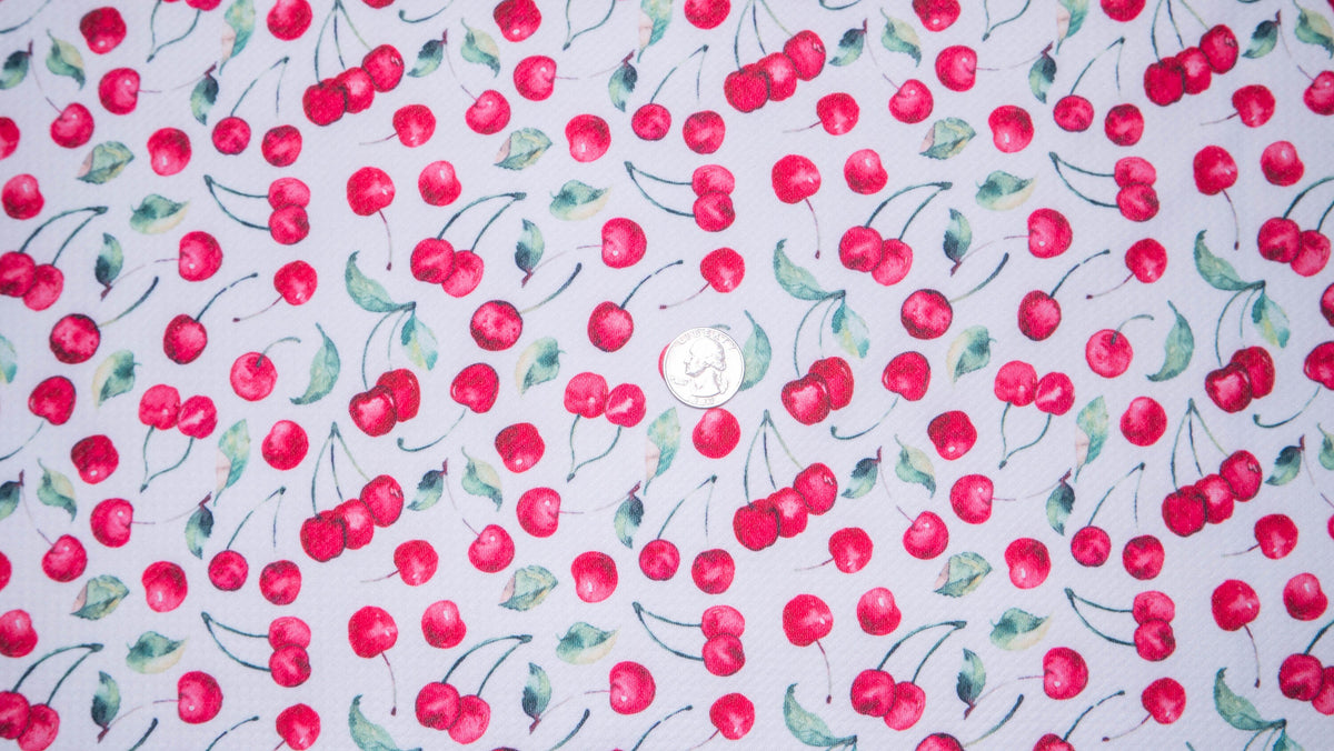 Cherry Bullet Print #233 Ribbed Scuba Techno Double Knit 2-Way Stretch Poly Spandex Apparel Craft Fabric 58"-60" Wide BTY