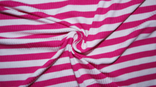 White and Pink Striped Ribbed Jersey Knit #292 Rayon Poly Spandex Stretch Apparel Fabric 58"-60" Wide By The Yard