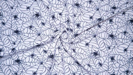 Spider Cobweb Halloween Bullet Print #254 Ribbed Scuba Techno Double Knit 2-Way Stretch Poly Spandex Apparel Craft Fabric 58"-60" Wide BTY