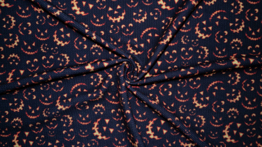 Spooky Faces Halloween Bullet Print #278 Ribbed Scuba Techno Double Knit 2-Way Stretch Poly Spandex Apparel Craft Fabric 58"-60" Wide BTY