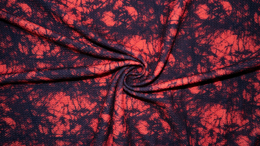 Tie Dye Orange Black Bullet Print #289 Ribbed Scuba Techno Double Knit 2-Way Stretch Poly Spandex Apparel Craft Fabric 58"-60" Wide BTY