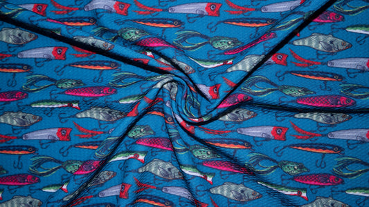 Fishing Lure Bullet Print #305 Ribbed Scuba Techno Double Knit 2-Way Stretch Poly Spandex Apparel Craft Fabric 58"-60" Wide BTY
