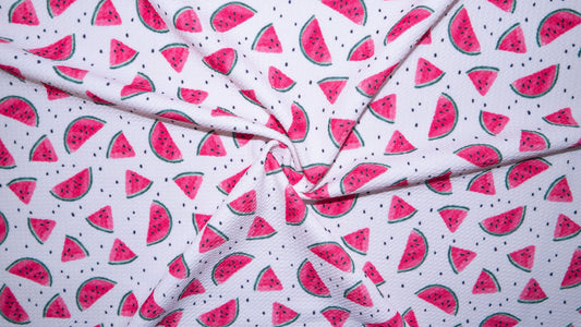 Watermelon Bullet Print #312 Ribbed Scuba Techno Double Knit 2-Way Stretch Poly Spandex Apparel Craft Fabric 58"-60" Wide BTY