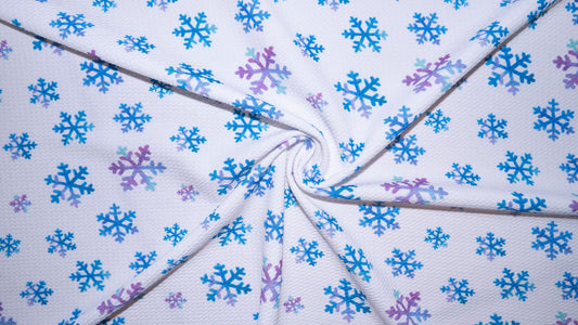 Winter Snowflake Bullet Print #326 Ribbed Scuba Techno Double Knit 2-Way Stretch Poly Spandex Apparel Craft Fabric 58"-60" Wide BTY