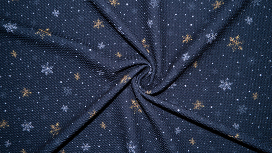 Snowflake Gold Silver Bullet Print #331 Ribbed Scuba Techno Double Knit 2-Way Stretch Poly Spandex Apparel Craft Fabric 58"-60" Wide BTY