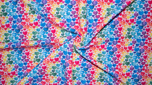 Rainbow Hearts Bullet Print #336 Ribbed Scuba Techno Double Knit 2-Way Stretch Poly Spandex Apparel Craft Fabric 58"-60" Wide BTY