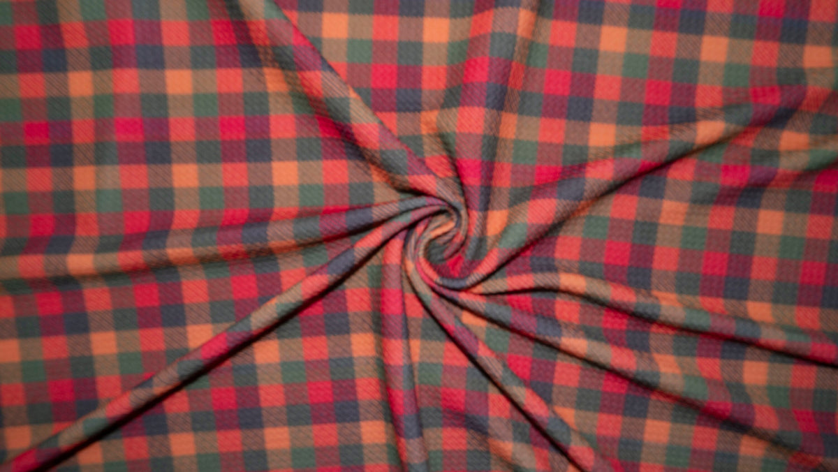 Fall Plaid Bullet Print #342 Ribbed Scuba Techno Double Knit 2-Way Stretch Poly Spandex Apparel Craft Fabric 58"-60" Wide BTY