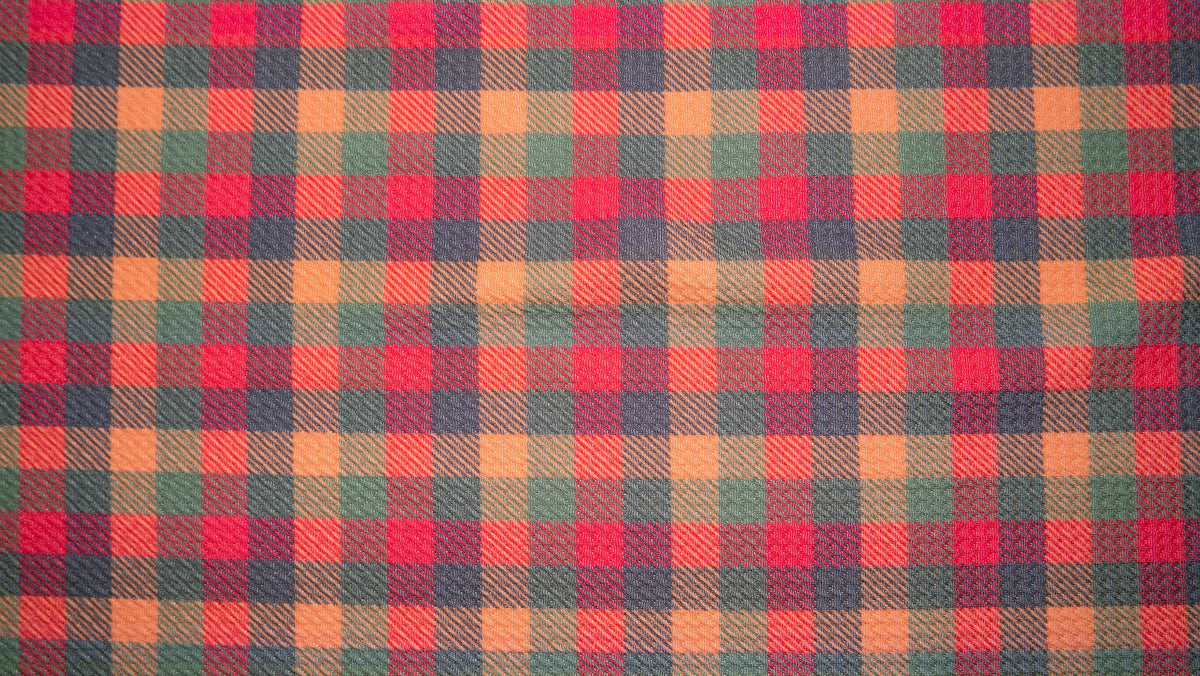 Fall Plaid Bullet Print #342 Ribbed Scuba Techno Double Knit 2-Way Stretch Poly Spandex Apparel Craft Fabric 58"-60" Wide BTY