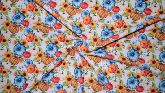 Fall Pumpkin Sunflower Bullet Print #345 Ribbed Scuba Techno Double Knit 2-Way Stretch Poly Spandex Apparel Craft Fabric 58"-60" Wide BTY