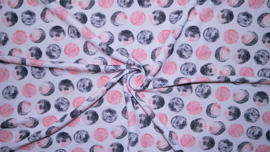 Watercolor Pink Moon Bullet Print #337 Ribbed Scuba Techno Double Knit 2-Way Stretch Poly Spandex Apparel Craft Fabric 58"-60" Wide BTY