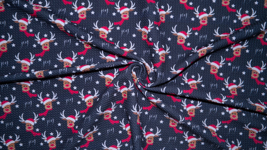 Reindeer Joy Christmas Bullet Print #340 Ribbed Scuba Techno Double Knit 2-Way Stretch Poly Spandex Apparel Craft Fabric 58"-60" Wide BTY