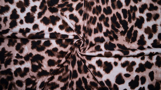 Rib Knit 4X2 Leopard Print #1 Jersey Knit Polyester Rayon Spandex Stretch 200GSM Apparel Fabric 58"-60" Wide By The Yard
