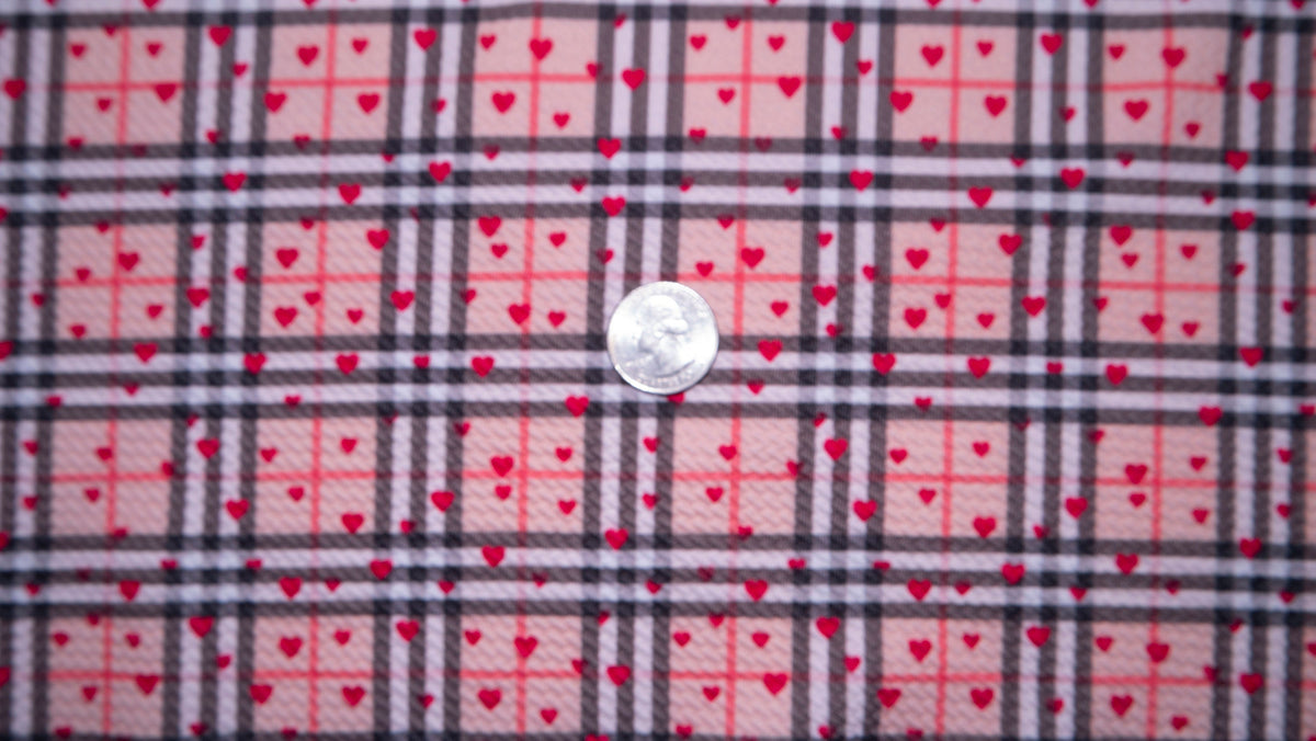 Plaid Hearts Bullet Print #351 Ribbed Scuba Techno Double Knit 2-Way Stretch Poly Spandex Apparel Craft Fabric 58"-60" Wide BTY