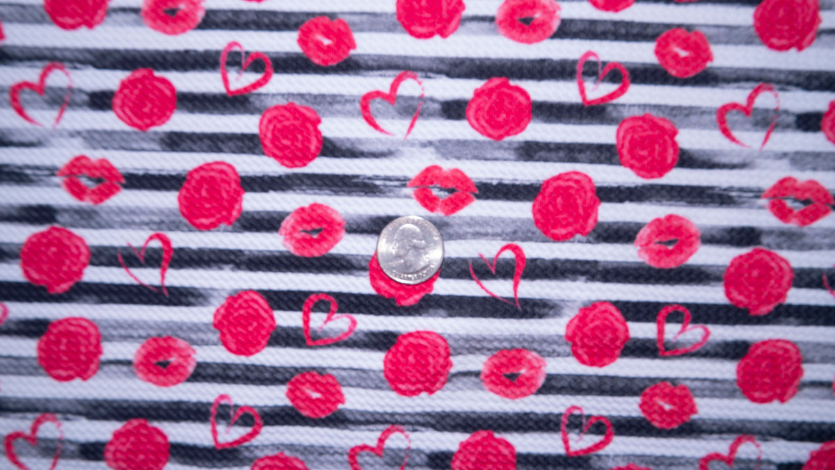 Hearts Rose Stripe Bullet Print #353 Ribbed Scuba Techno Double Knit 2-Way Stretch Poly Spandex Apparel Craft Fabric 58"-60" Wide BTY