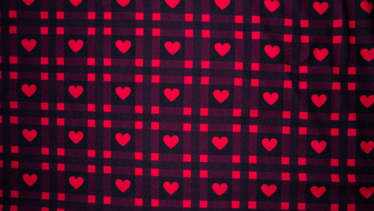 Buffalo Plaid Hearts #104 Double Brushed Polyester Spandex Apparel Stretch Fabric 190 GSM 58"-60" Wide By The Yard
