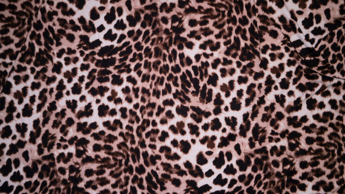 Rib Knit 4X2 Leopard Print #1 Jersey Knit Polyester Rayon Spandex Stretch 200GSM Apparel Fabric 58"-60" Wide By The Yard