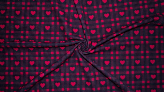 Heart Buffalo Plaid Bullet Print #348 Ribbed Scuba Techno Double Knit 2-Way Stretch Poly Spandex Apparel Craft Fabric 58"-60" Wide BTY
