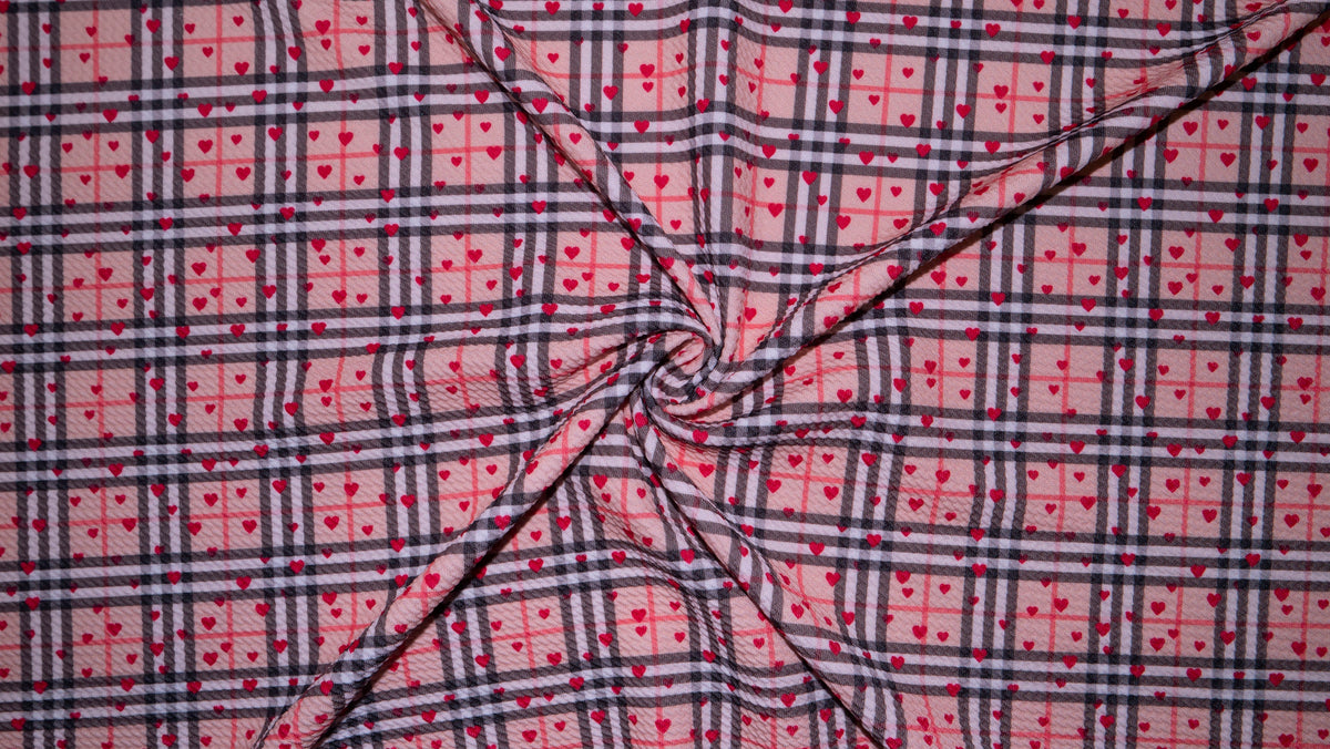 Plaid Hearts Bullet Print #351 Ribbed Scuba Techno Double Knit 2-Way Stretch Poly Spandex Apparel Craft Fabric 58"-60" Wide BTY