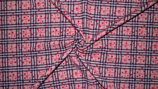 Plaid Hearts Bullet Print #351 Ribbed Scuba Techno Double Knit 2-Way Stretch Poly Spandex Apparel Craft Fabric 58"-60" Wide BTY